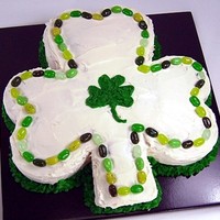 Shamrock Cake This was made in a shamrock shaped sillicone cake mold, decorated with jelly beans and royal icing.