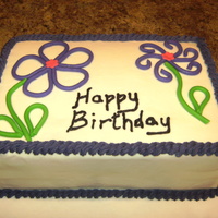 Purple Birthday Vanilla Cake with vanilla icing 2-layer 9x13 decorated with MMF quilled flowers