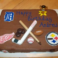 Sports Birthday Cake I am pretty new to cake decorating but here is one of the cakes I'm proud of. I hand made the logos using royal icing as well as the...