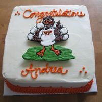 Virginia Tech Grad Cake Hokie bird is colorflow (albeit a broken one) and the cake is dark chocolate with buttercream decorations