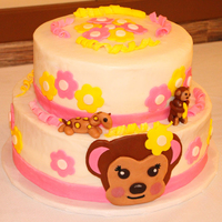 Baby Shower Cake I made this monkey cake for my daughter's baby shower. She is having a little girl and her baby bedding is the CoCaLo Jacana bedding...