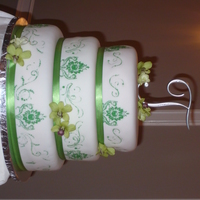 Green Wedding Cake A classic round wedding cake made for a friend, and tiers are 10, 12, and 14. All of the cake was scratch vanilla, and then the 12 had...