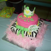First Birthday Granddaughter buttercrem with fondant accents all edible but boa !! i got the idea from cc thank everyone for all the wonderful ideas