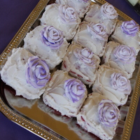 Roses i made these mini cakes for my sisters bridal shower. they have redvelvet cake with white buttercream on top with the purple roses