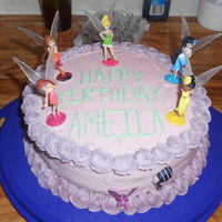 Tinkerbell And Friends Classic Yellow Cake with Pink Butter cream icing. Rosette border in green, and writing in purple. This was done for a friend of mine's...