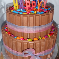 Kit Kat's & Smarties!!! Chocolate cake, decorated with Kit Kat's and smarties. I originally saw the idea here on CC and thought it would be perfect for a...