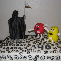40Th Birthday This was for my sister's 40th bday. She has always loved m&ms, so this is what we came up with. BC frosting, grim reaper is...
