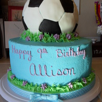 Soccer Ball Cake For a friend's daughter who loves soccer and the color blue. I wanted it to be girly and sporty! It is all chocolate cake with...