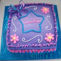 Cecilia Made this cake for a little girl who wanted a purple cake and Hanna Montana-like colors and had to have some pink flowers. This was my...