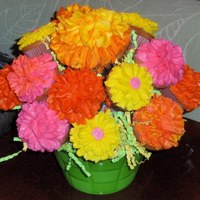 Second Attempt White cake with buttercream flowers. Practice bouquet that my coworkers went ga-ga over. Love the final outcome but the learning process is...