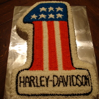 Harley Davidson #1 Cake I made this for my father-in-law because he LOVES this Harley symbol. I used the Wilton #1 cake pan.