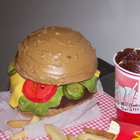 Cheeseburger BC Frosting with fondant veggies. Sugar cookie dough french fries