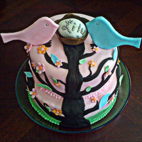 "love Bird" Baby Shower This is a cake made to look like the Cocalo "Love Bird" Bedding. Buttercream underneath, all fondant on top, gumpaste/fondant...