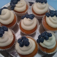 Blueberry blueberry cupcakes with a cream topping and fresh blueberrys