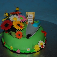 Spring Garden A garden themed birthday cake covered with gumpaste daisies and assorted fondant insects.