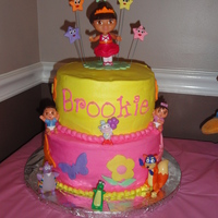 Dora's Spring Birthday Cake Cake for my daughters 4th birthday. 10 and 8 inch cakes with buttercream icing and fondant accents. Used her Dora figures from her...