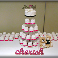 Alana This wedding cake consists of 75 mini cakes (approx 2.5 inches each) and a 6 inch cutting cake. They are all chocolate mud cake (6 gluten...