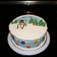 Frosty's Winter Wonderland Christmas cake commissioned for a Government Department holiday potluck - 9 inch white butter cake filled with fresh raspberry mousse and...