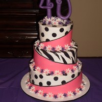 Shannon's B-Day Cake 40th bithday cake with buttercream and marshmallow fondant appliques and flowers