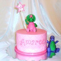 Baby Bop And Barney Characters are made from fondant and tylose.