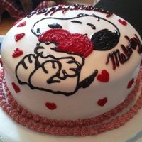 Snoopy Birthday Cake Red Velvet Cake w/ Cream Cheese Frosting-- MMF Covering, Black Icing "snoopy" & Red Icing "hearts" Deco *100%...