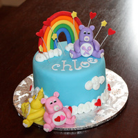 Care Bear 6 inch cake, handmade fondant characters and decorations.