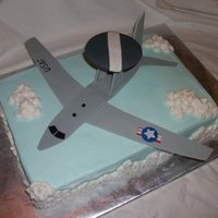 Awacs Birthday Cake Milk chocolate cake frosted with buttercream. Fondant and gumpaste AWACS plane.