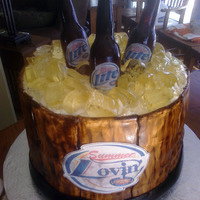 Beer Bucket Cake... Summer Lovin' I made this cake for a friends party and it was a hit! The cake is a 6 layer home made white cake with alternating colors of blue and white...