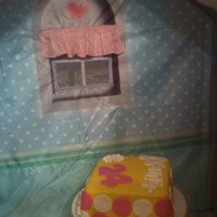 Polka Dot Cake Strawberry cake with Butter cream icing covered in fondant and fondant polka dots. The 2 flowers are gumpaste. I made this for my besties...