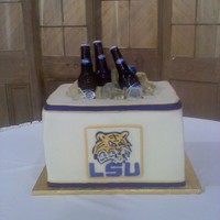 Lsu Ice Chest Cake Groom's cake - chocolate icing with Guitaird Chocolate Ganache filling and icing.