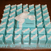 Tiffany Box Cake With Smaller Matching Cakes White chocolate mud cake covered in Tiffany blue coloured pettinice to resemble a Tiffany & Co jewel box. White bows on top are...