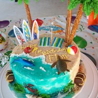 1St Birthday Beach Cake Beach cake w/coordinating sand castle smash cake I made for a 1st birthday party at a splash park. All buttercream w/sifted brown sugar for...