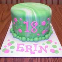 Pink & Green Six inch round fondant covered cake.