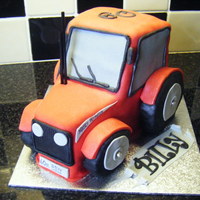 Farmer Billy! 3d massey tractor for a 60th b/day..sponge cake with buttercream filling and covered in fondant.