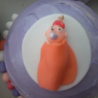 Cake And Cuppys For Baby Shower Fondant baby on small round cake.I didnt smooth the icing out too much because ive come to terms a long time ago that frosting cakes is...