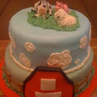 Barn Yard Baby Shower two tier barn yard baby shower cake 12" white 10" chocolate made with fondant and gumpaste farm animals and royal icing clouds