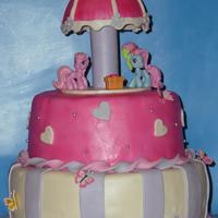 My Little Pony My Little Pony Buttercream covered in Fondant. The only non-edible portions of this cake are the ponies themselves and their gift.