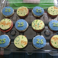 25Th Birthday Cupcakes Fondant details, used both the happy birthday impression mat and swirl pin
