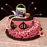 Diva Cake White Chocolate cake with strawberry cheesecake filling. Swirling Diva cake that goes from pink leopard print around to her name in...