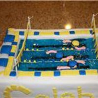 Swim Meet Birthday Cake This is not by best cake but it came out okay. The birthday boy loved it so thats what matters! I used piping gel that I died for water and...