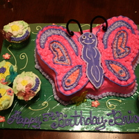 Butterfly Birthday Cake Buttercream butterfly birthday cake with flower cupcakes