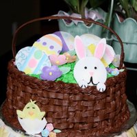 Happy Easter Basket Cake fondant bunny, eggs, flowers and chick. buttercream grass and basket weave!