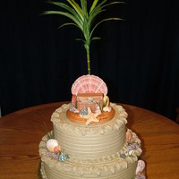 Beach Cake Two tier chocolate cake with BC icing. Shell bottom borders with reverse shell top borders. Was a 25th work anniversary cake.