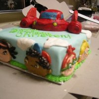 Little Einsteins My second cake and first time doing faces.. Vanilla cake with vanilla buttercream Everything is MMF. Rocket is molded rice krispy treats...