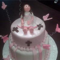 Butterfly Baptism Cake Not a 1st communion....a baptism for cake for a 3 year old. (couldn't find a baptism folder). The 3 crosses are for each year.....and...