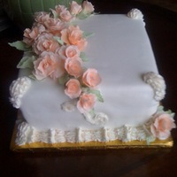 Birthday Cake Peach gumpaste roses and leaves. Fondant covered cake with buttercream piped boarders
