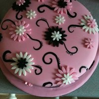 Pink And Black Swirls Hand painted swirls and fondant flowers