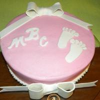 Monogram Cake baby shower cake, buttercream with gumpaste bows