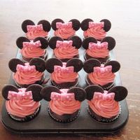 Minnie And Mickey Mouse Mini Cupcakes I made these for my daughter's 4th birthday at her daycare. Chocolate cupcakes with raspberry flavoured pink and red buttercream icing...