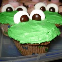 Peppermint Frogs Chocolate cupcakes with green peppermint BC frosting. Marshmellow and M&M's for eyes